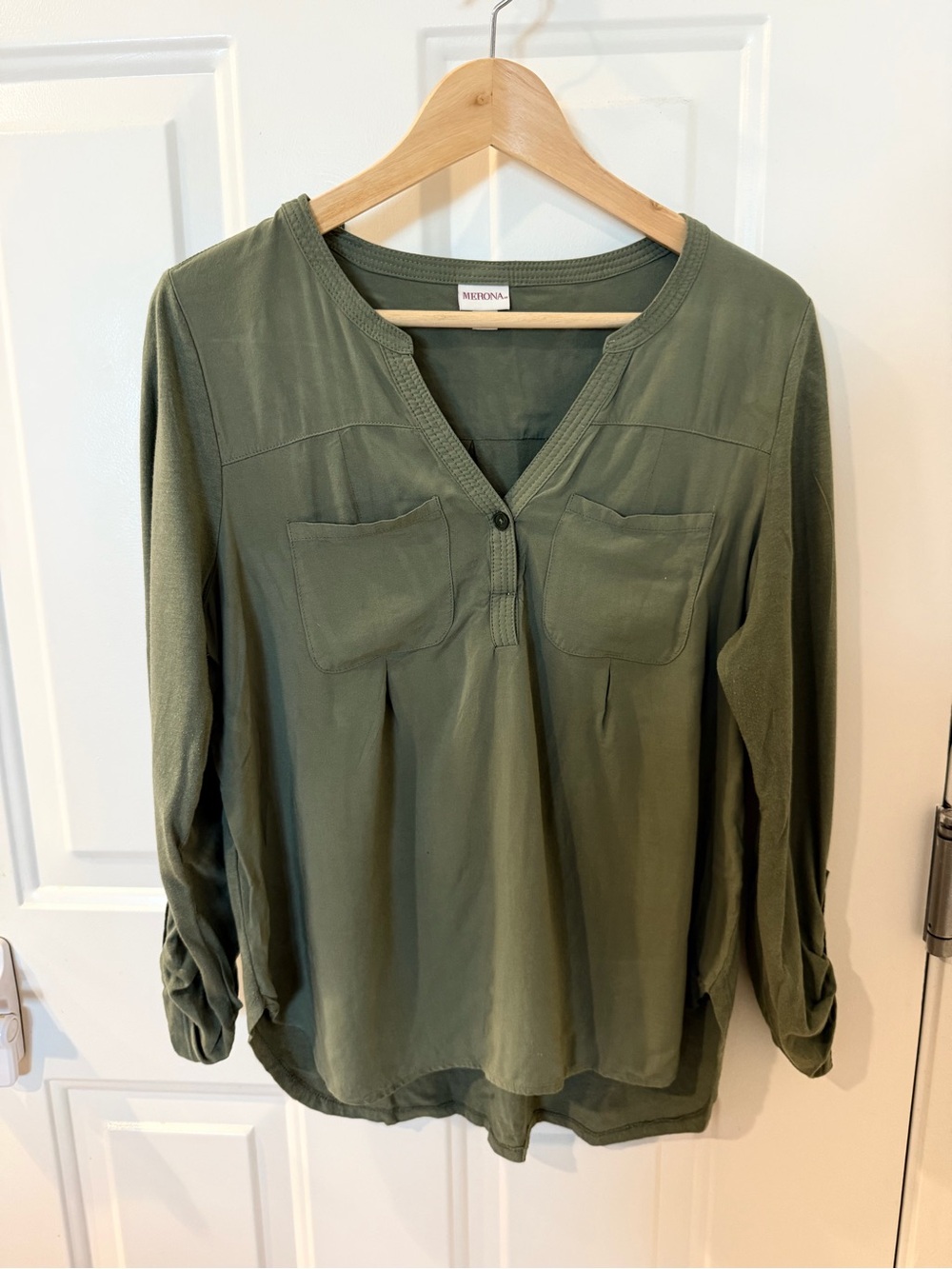 Merona Olive Green V-Neck Long Sleeve Top